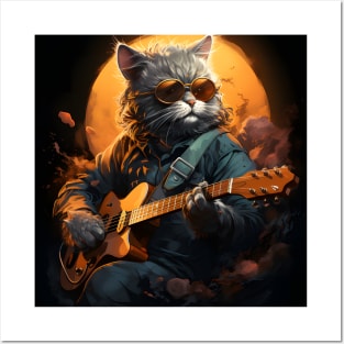 Cat Guitar - Animals Playing Musical Instruments Posters and Art